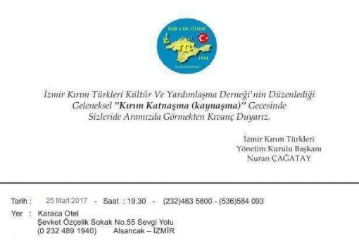  İzmir Kırım Türkleri Katnaşma gecesi 25 Mart 2017